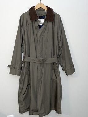 London Fog Mens Trenchcoat Size 40 Short Wool Lined Leather Collar Belted EUC